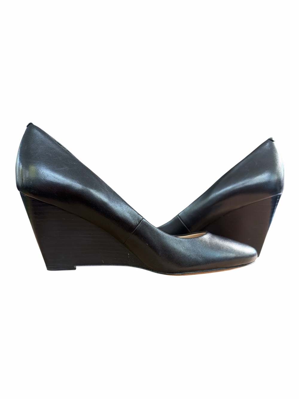 Via Spiga Black Leather Wedge Pumps Italian Made Women’s 8.5M Career Shoes - Picture 9 of 14